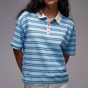 Topshop Stripped Polo Shirt with Beige Collar / Size M